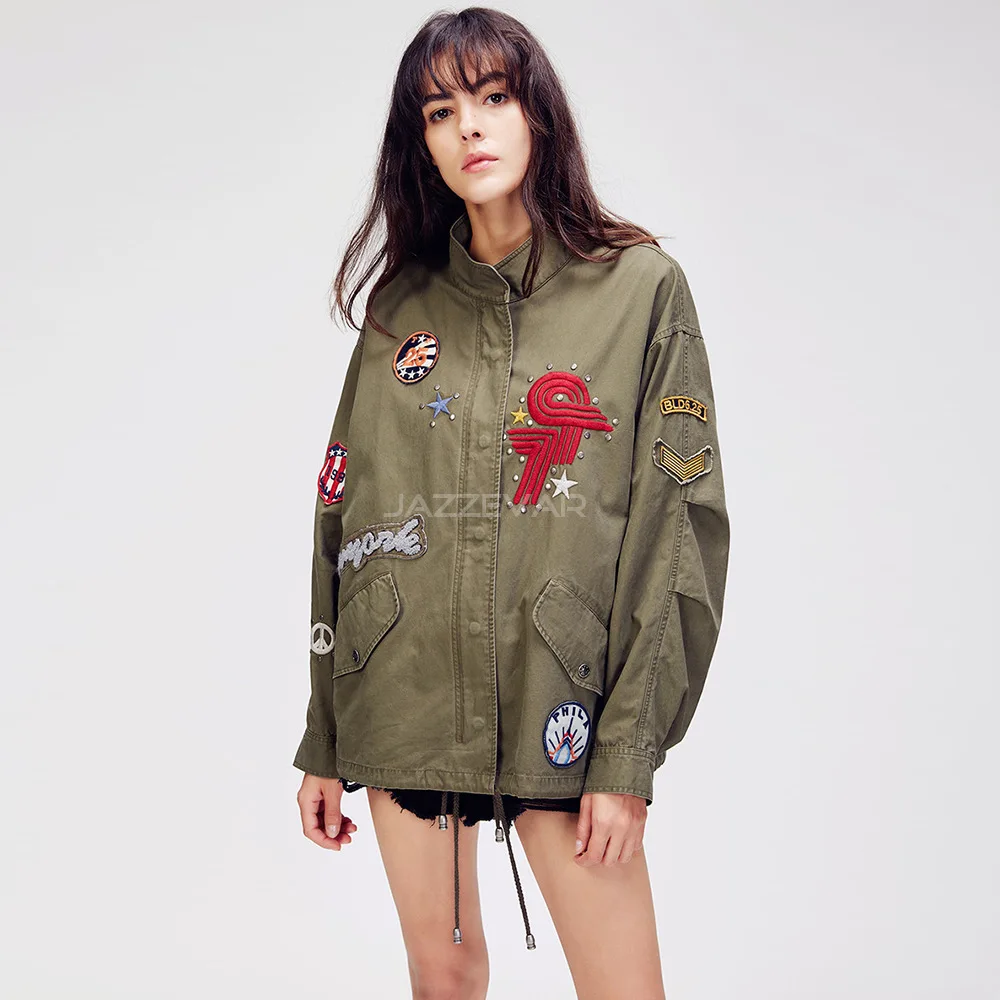 

Special Offer Jia Zehua 2017 Autumn New Style Loose-Fit Street Casual Embroidered Sticker Rivet Pure Cotton Washing Water Coat