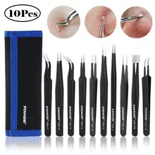 PIXNOR 10 шт. Премиум антистатические ESD нержавеющая сталь Пинцет Набор с чехол для электроники/ювелирных изделий/Лабораторная работа A35