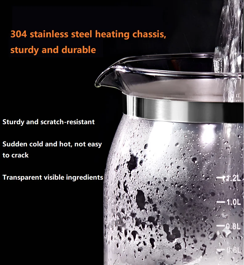 220V Automatic Kettle Health Care Kettle Thick Glass 1.2L Electric Teapot Insulation Electric Water Cooker Water Boiling Pot 6