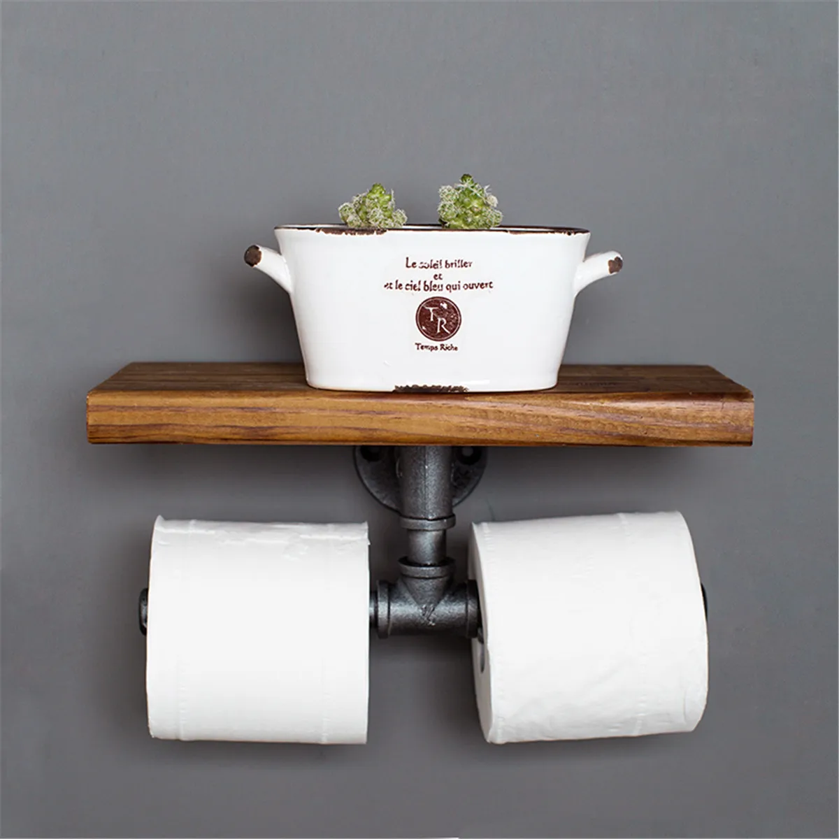 

Hot Retro Industrial Double Iron Pipe Tissue Paper Holder Rack Hanging Bathroom Toilet Roll Paper Holder Towel Rack Kitchen Stan