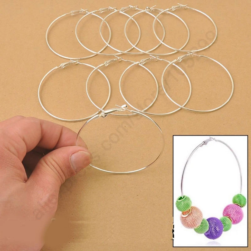 Fast Fast Shipping 100PCS 40MM 925 Sterling Silver Needle Hoop Drop Earrings Women DIY Jewelry Findings High Quality