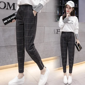 

2020new classic grid harlan han edition turnip pants pants female British wind cultivate one's morality show thin leg pants