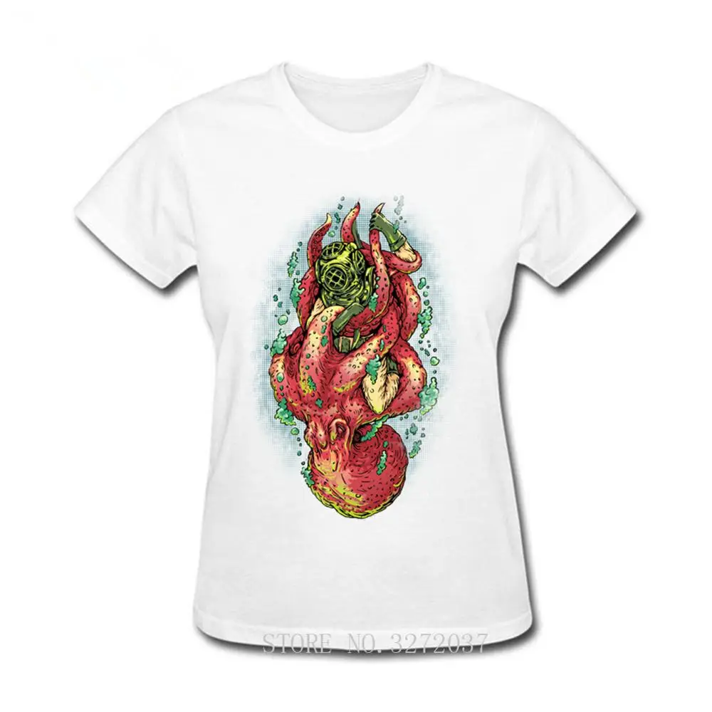 

Women's t-shirt classical Scuba Dive funny t shirt lady O Neck tshirt Top quality Deep Sea Survival Deep Sea Diver octopus tee