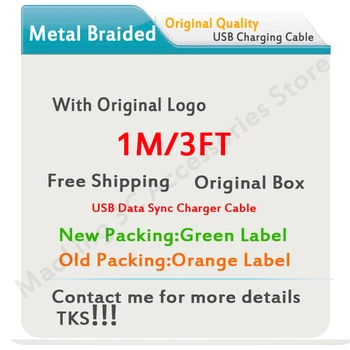 

100Pcs/Lot High Quality 1m/3ft Metal Braided OD:3.0mm Data USB charger Cable for Foxconn 6 7 8 X XS XR Cable With Woven Mesh