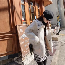 MISHOW зимнее толстое однотонное пальто из овечьей шерсти с отворотом женское повседневное однобортное пальто с длинным рукавом MX19D9581