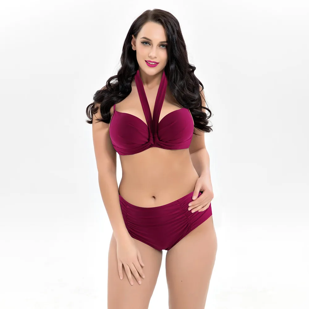 2020 Women's Bikini Set Separate Swimsuits Pus Size Push Up Swim Bathing Suit Big Breast Halterneck Solid Female Swimwear 8XL 2020 Women's Bikini Set Separate Swimsuits Pus Size Push Up Swim Bathing Suit Big Breast Halterneck Solid Female Swimwear 8XL
