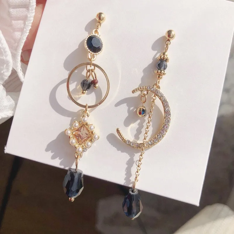 Drop Earrings Crystal Earrings Geometric Earrings Sweet Shiny Crystal Geometric Circular Drop Earrings Long Asymmetric For Women