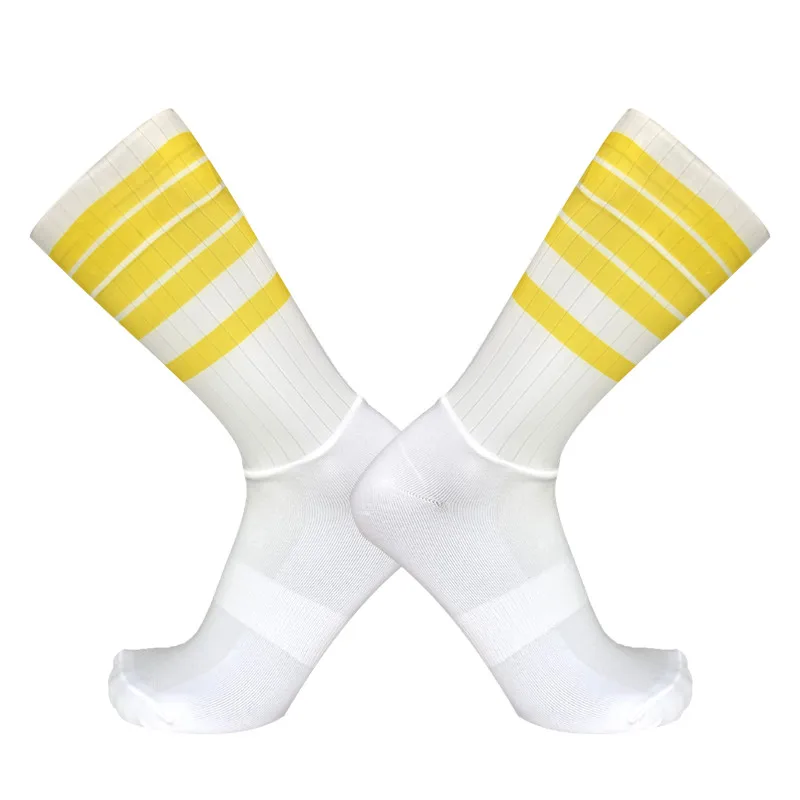 

New non-slip silicone cycling socks road cycling sport socksYellow striped socks cycling