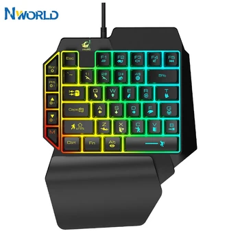 

One-Handed RGB Backlit Gaming Keyboard With Big Wrist Pad 39-Key For Pubg Controller Simulator PC Phone Tablet Mechanical Feel