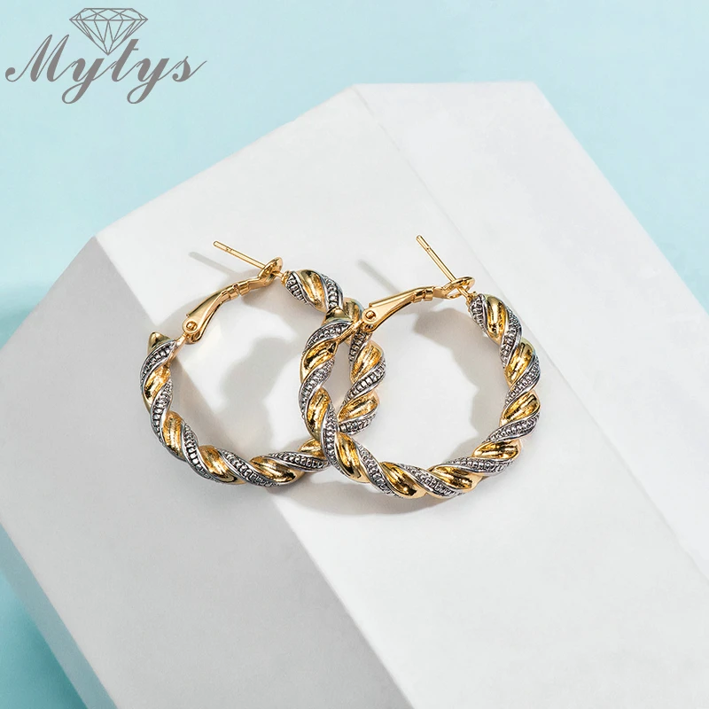 Mytys двухцветные золотые серьги-кольца 3,5 см круглые полые переплетенные серьги для женщин персонализированный подарочный набор украшений для ушей CE590