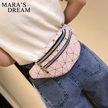 

2020 NEW Women's Fashion Waist Packs Personalized Rock and Roll Color PU Leather Flashing Lattice Belt Bag Nerka Fanny Pack