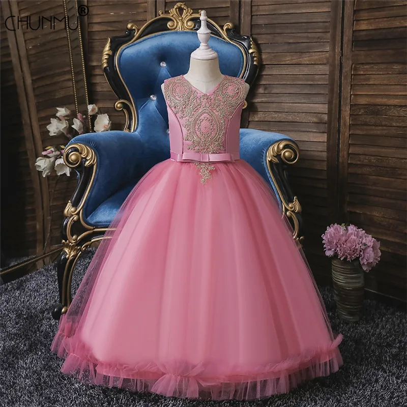Fancy Princess Party Dresses for Girls Long Sleeveless Flower Party