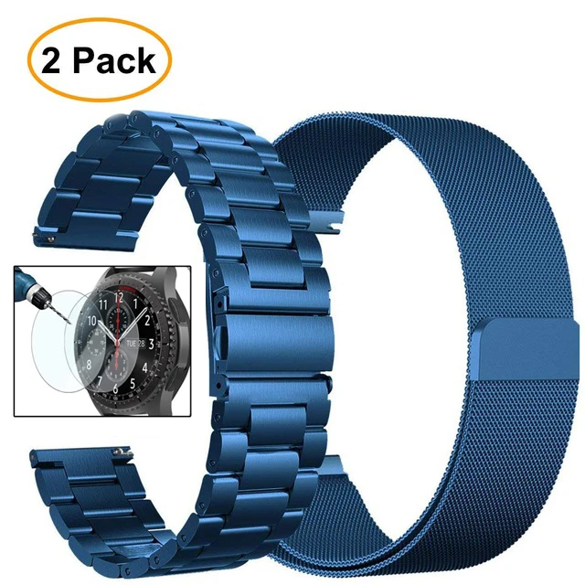 blue-blue 22 мм Универсальная Миланская петля для samsung gear S3 Classic/S3 Frontier/galaxy watch 46 мм регулируемый ремешок из нержавеющей стали - Цвет ремешка: blue-blue