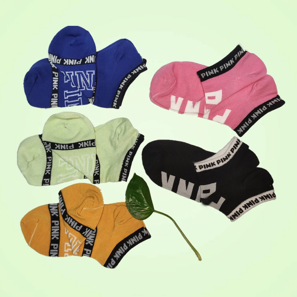 Hot Motion Socks Pink Socks New Unisex Cotton Mix Random Harajuku Creative Happy Casual Sports Short Ankle Pink Letters Socks