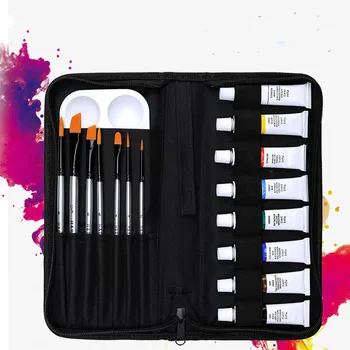 

12 Colors 12ML Professional Acrylic Paints Set Hand Painted Wall Drawing Painting Pigment with7pc brush pen palette bag