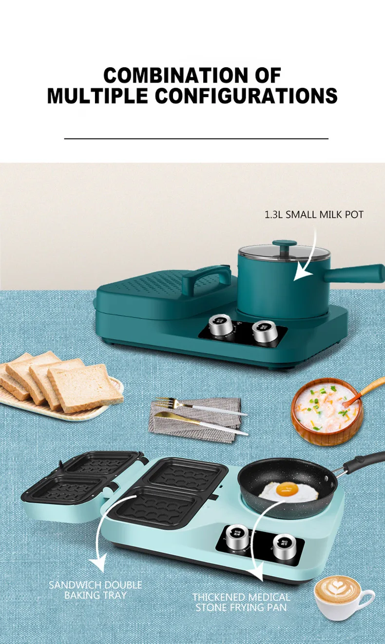 Description Picture 3 of itemMultifunctional Breakfast Machine Sandwich Maker Small Household Waffle Toast Bread Making Machine