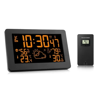 

US Plug,Wireless Weather Station Temperature Humidity Sensor Colorful LCD Display Weather Forecast RCC Clock In/Outdoor