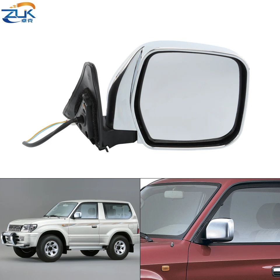 

ZUK 2PCS Chroming Exterior Rearview Side Mirror Assy For Toyota Land Cruiser Prado LC90 1996-2002 RZJ95 3-PINS Without Heated