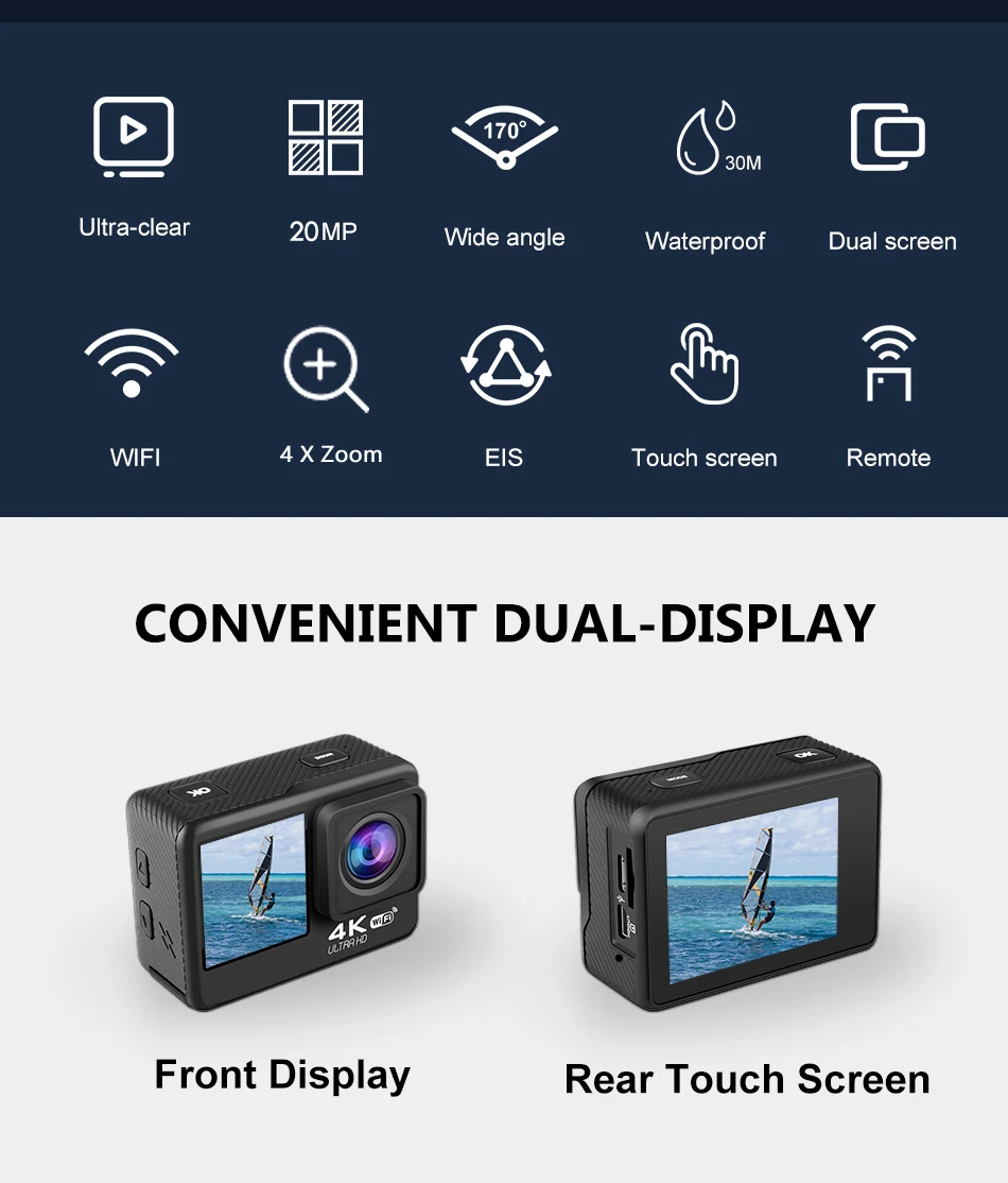 action camera brands H11 Action Camera 4K 60FPS 20MP 2.0 Touch LCD EIS Dual Screen WiFi Waterproof Remote Control 4X Zoom Helmet Sports Came action camera as webcam