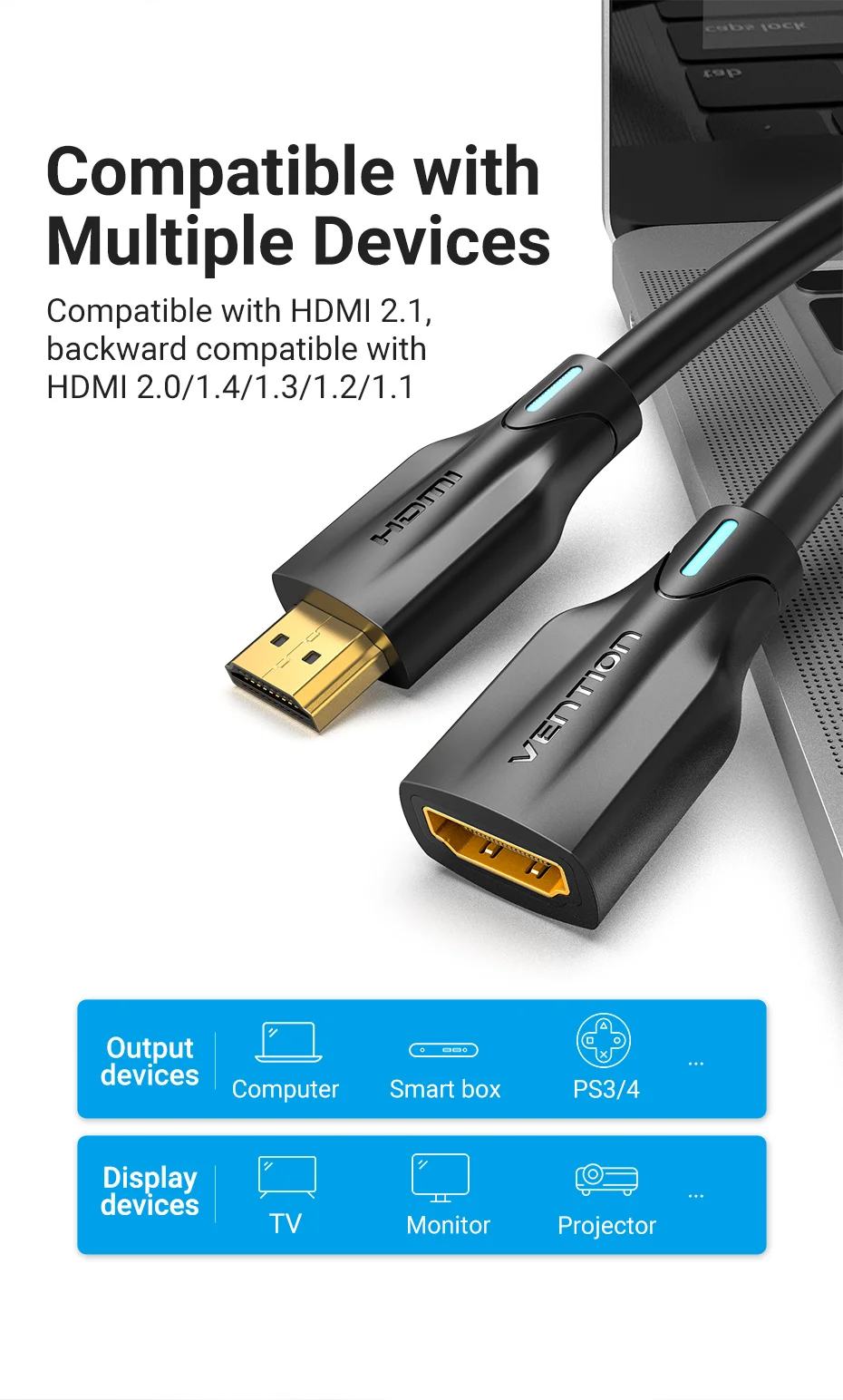 8k 60hz hdmi 2.1 macho para fêmea