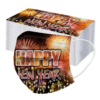

50pcs Disposable Three Layer Mask Adult 2021 Happy New Years Masque Breathable Non-woven Facemasks Protection Mascarillas
