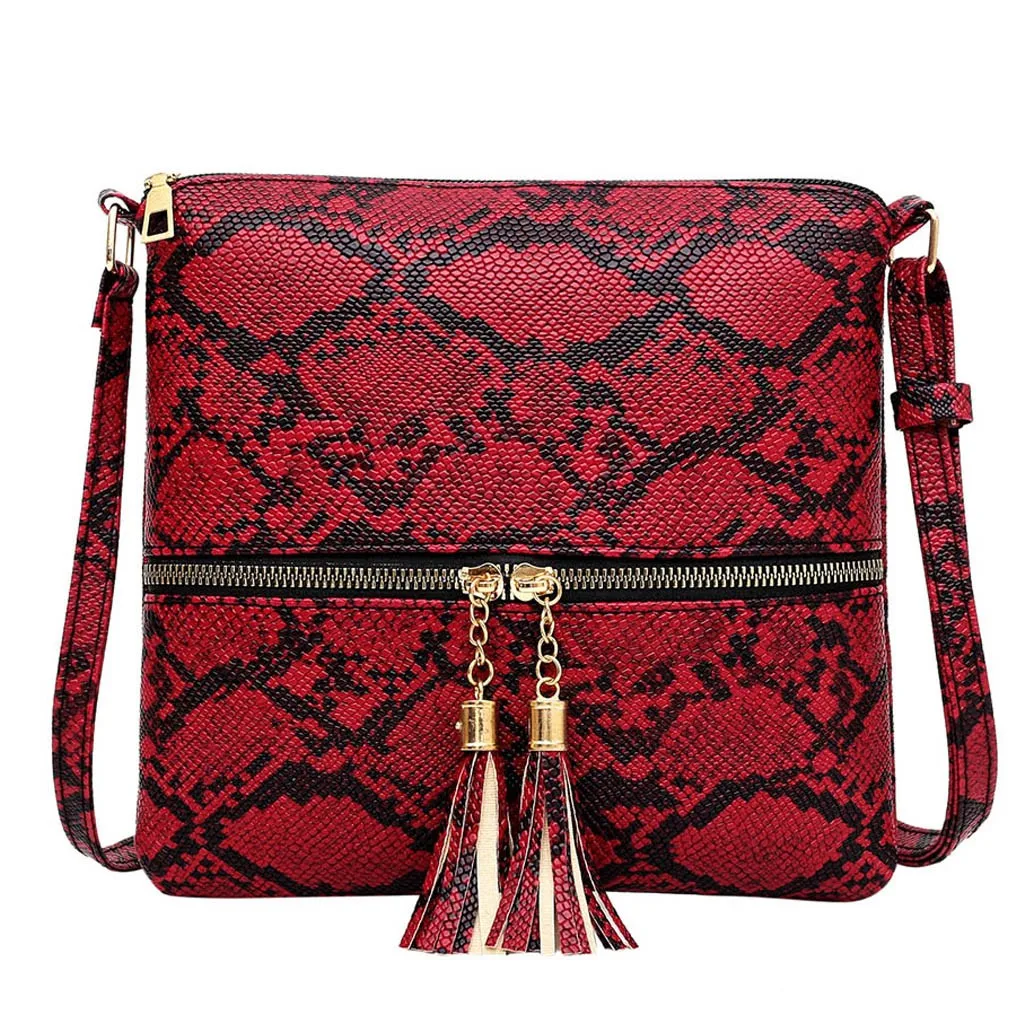 Женская сумка-мессенджер на молнии с кисточками и змеиным принтом, сумка-кошелек Mochila, женская сумка, женская сумка,#25