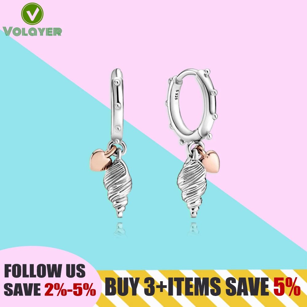 

2020 Summer New 100% 925 Sterling Silver Stud Earrings Heart & Conch Shell Hoop Earrings Women DIY Jewelry Making Gift for Girl