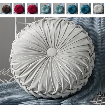 

Velvet Pleated Round Floor Cushion Pillow Pouf Soft Comfortable Throw Home Sofa Decor