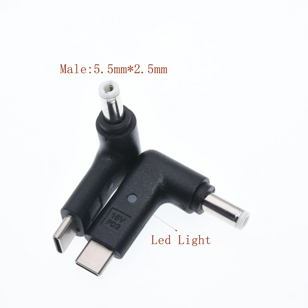 5.5-2.5mm 16V Usb type C PD разъем Dc адаптер питания с светодиодный светильник конвертер om 20 Pluggen Man для lenovo Asus Dell hp зарядное устройство для ноутбука - Цвет: 5.5-2.5mm 16V