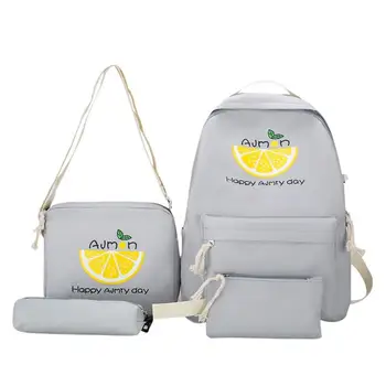 

4pcs/set Lemon Print Backpack Set Shoulder Bag for Women New Rucksack Pen Cross-Body Bags Knapsack Bolsas Mochila Feminina Mujer
