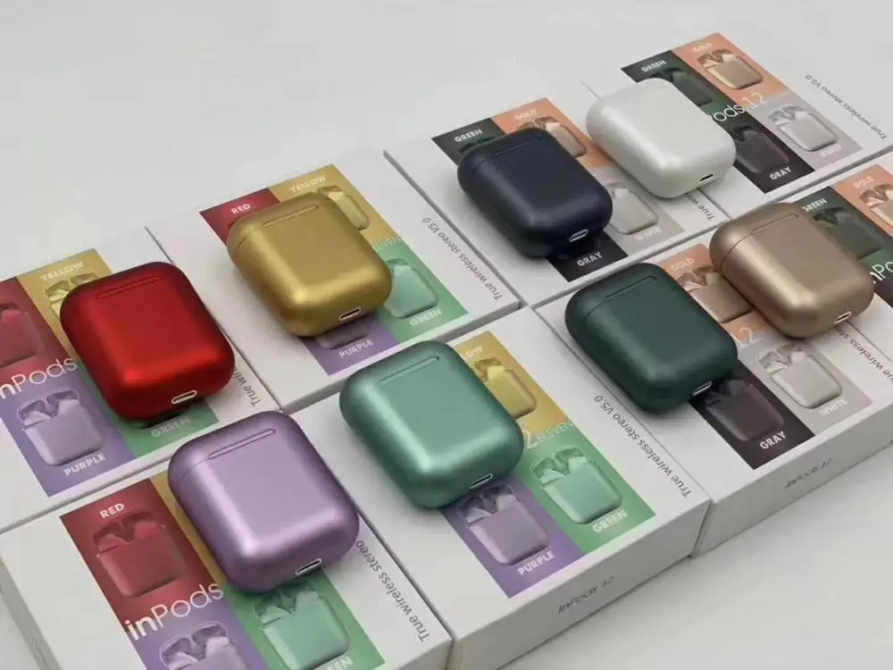 Новые inpods12 i12 металлические цветные наушники, беспроводная Bluetooth гарнитура, мини спортивные водонепроницаемые наушники для IOS Android телефона