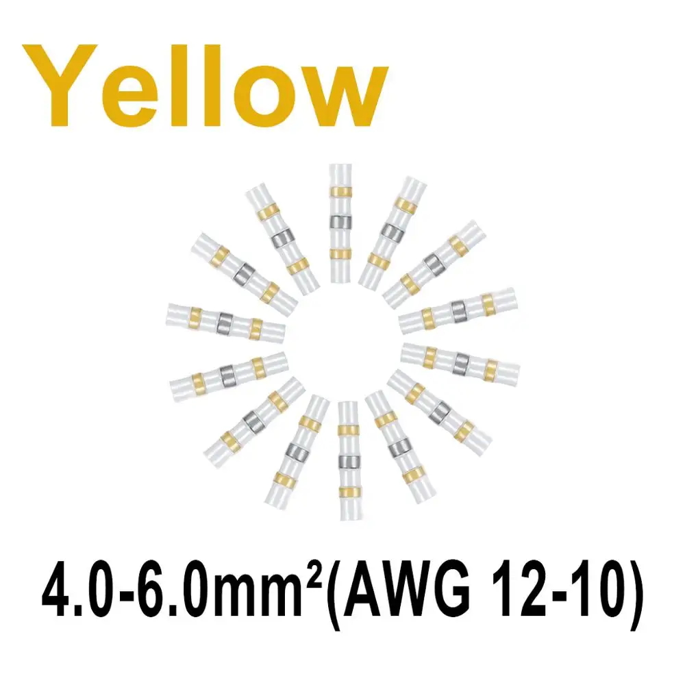 Yellow Изолированные водонепроницаемые стыковые клеммы для спайки термоусадочные Уплотнительные Втулки провода разъемы для кабеля AWG 26-24 22-18 16-14 12-10 - Цвет: Yellow