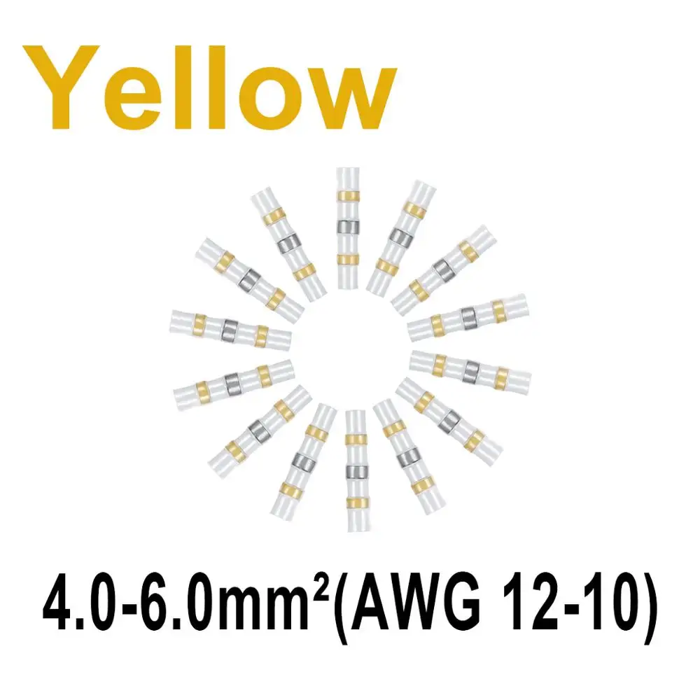 Изолированные водонепроницаемые стыковые клеммы для спайки термоусадочные Уплотнительные Втулки провода разъемы для кабеля AWG 26-24 22-18 16-14 12-10 - Цвет: Yellow