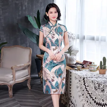 

Classic Traditional Chinese Lady Qipao Exquisite Elegant Print Women Cheongsam Sexy Slim Hight Split Short Vestidos Plus Size