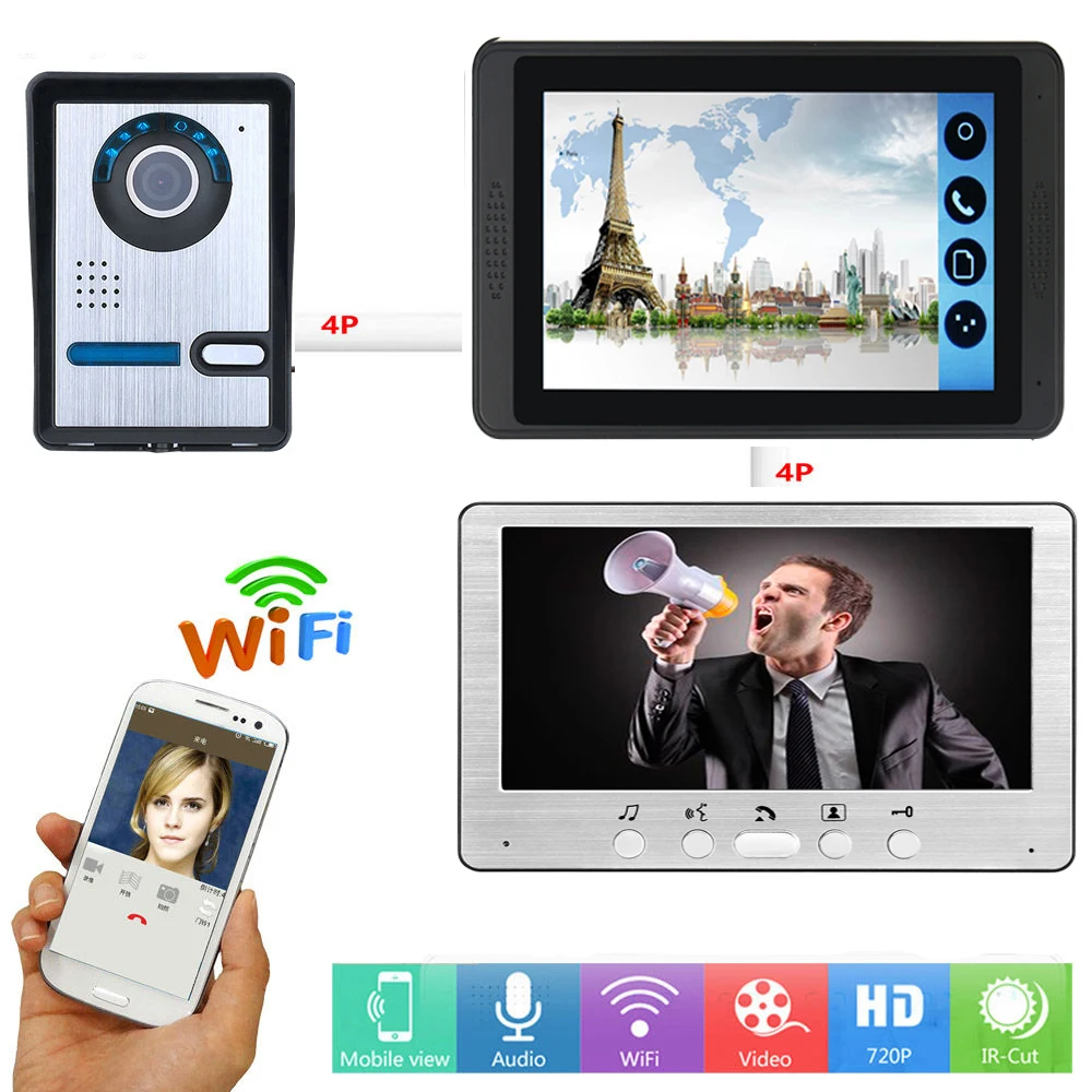 

Video Door Intercom 7 Inch WIFI Wireless Video Door Phone Doorbell Camera APP Remote Control Visual Speakerphone Intercom System