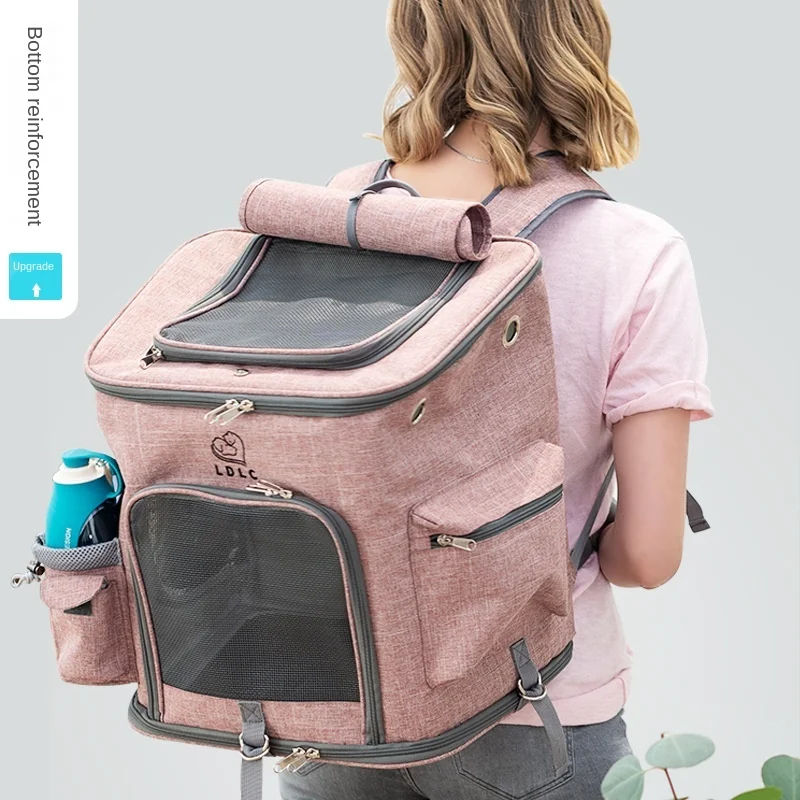 Cat Carrier Bags Breathable Holes Foldable Pet Travel Carrier Backpack For Cats And Small Dogs Double door Bag