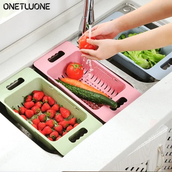 

Fypo Vegetable Fruits Retractable sink drainer Washing Basket Extensible Colander rack kitchen vegetable storage rack