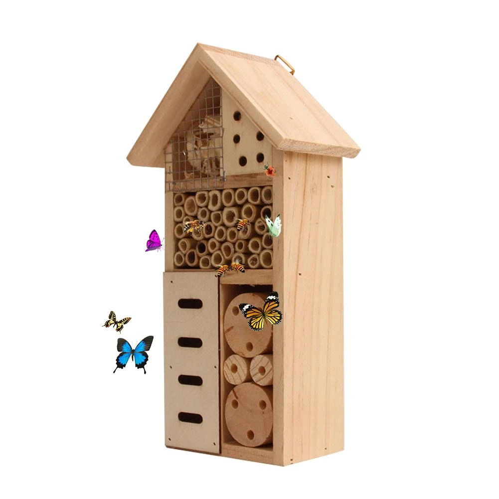 JunziWing Durable Insect Bee House Honey Tools Wooden Insect Bee House Wood Bug Room Hotel Shelter Garden Decoration Nests Box Bee House