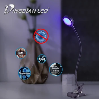 

USB Desk Lamp UV Ultraviolet Lamp Disinfection Grow 4W UVC Lamp Quartz Sterilizer Dimmable LED Table Lamp Home Office with Clip