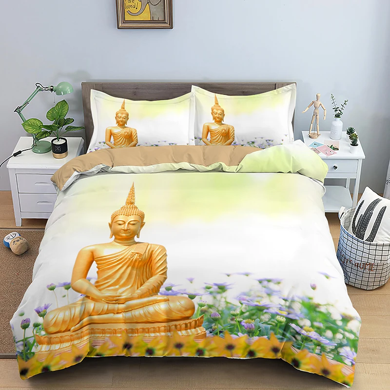 Sitting Buddha Statue Digital Printed Bedding Set Single Double King Queen Size Luxury Duvet Cover PIllowcase 2/3pcs Bedclothes