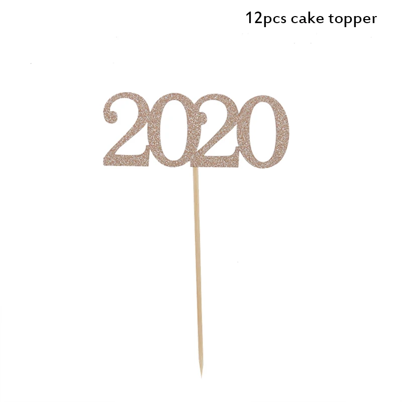12pcs cake toppers Новинка года, украшение для фото, рамка, реквизит, воздушные шары, золотой черный баннер, гирлянда, Navidad, новогодние вечерние принадлежности - Цвет: 12pcs cake toppers