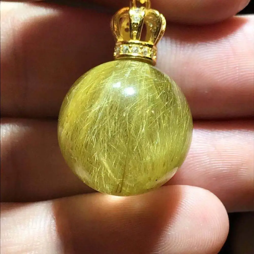 Натуральный золотой Rutilated Кварц шар Сфера Кулон драгоценный камень подарок для