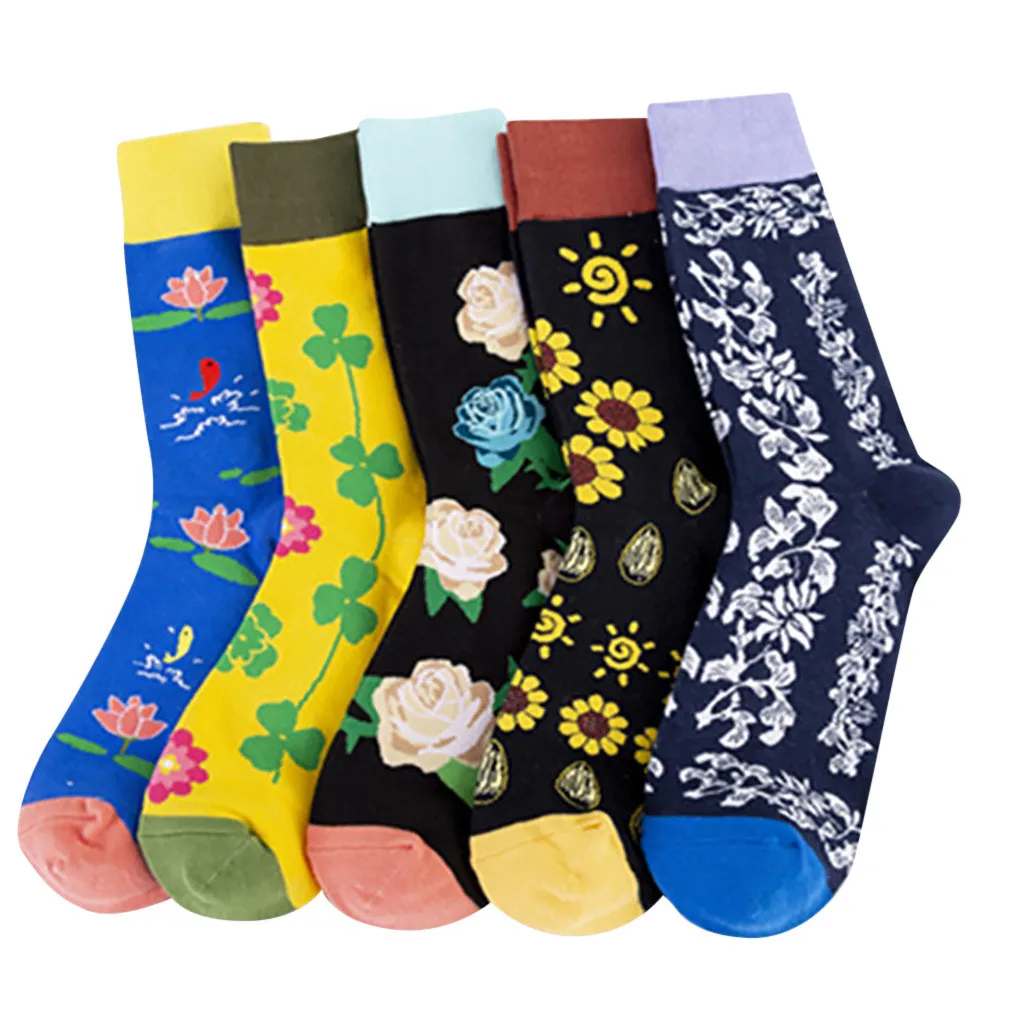 

New Men's Socks colorful Autumn Flower sock in tube Socquette casual cotton socks EU41-46 Comfortable Meias Elastic Soft Hocok