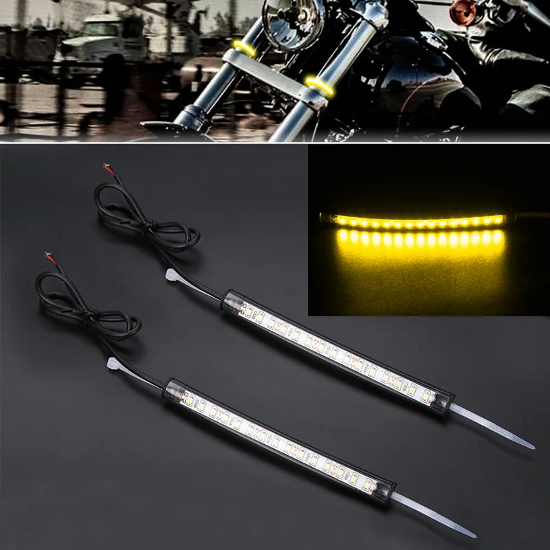 

2PCS Motorcycle Amber LED Fork Turn Signal Light Strip For Off-road Motorbike ATV 39mm-41mm Forks 12-15V DC