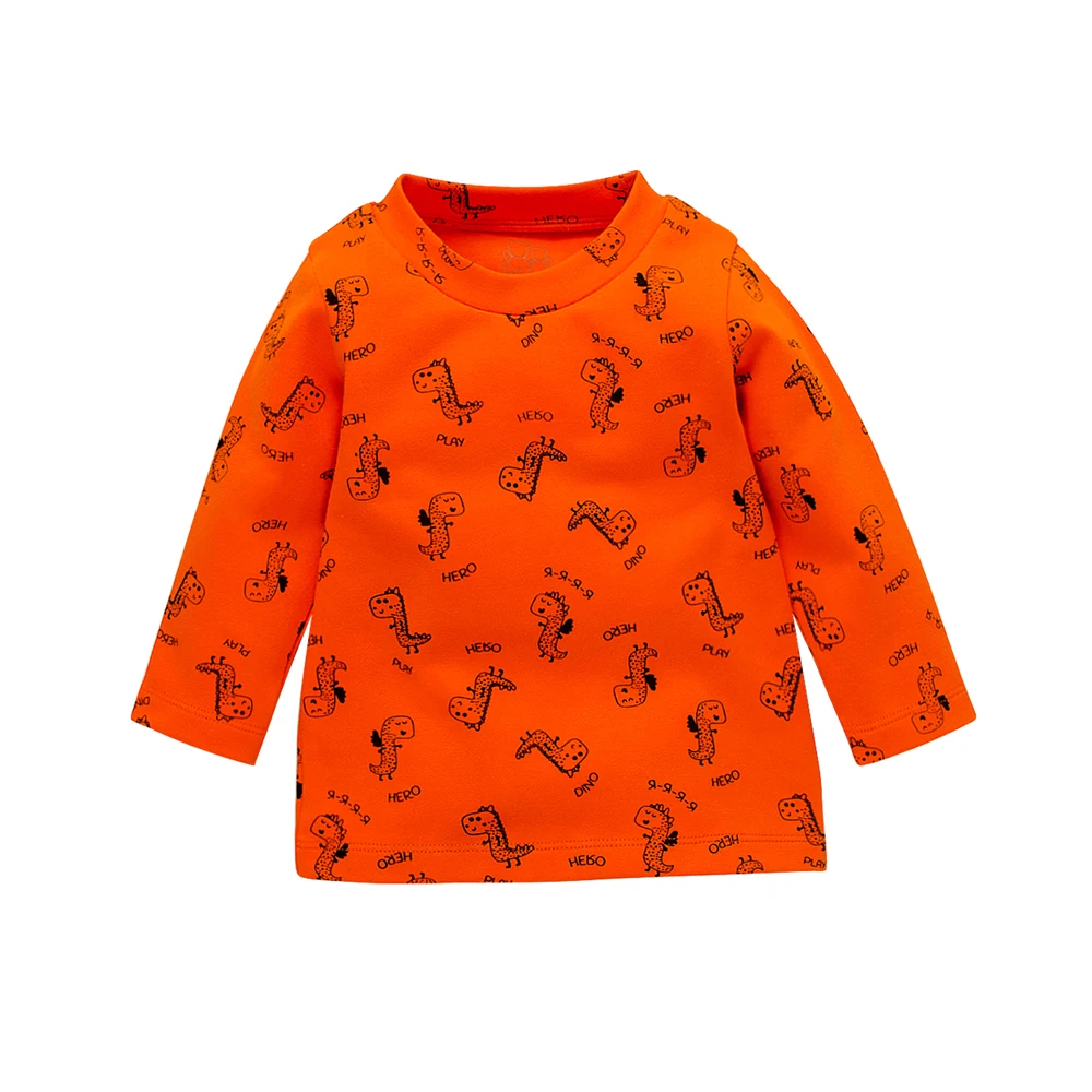 Осенняя детская футболка для мальчиков; футболки с длинными рукавами и принтом для маленьких девочек; хлопковая детская футболка; футболки с круглым вырезом; Одежда для мальчиков - Цвет: Orange