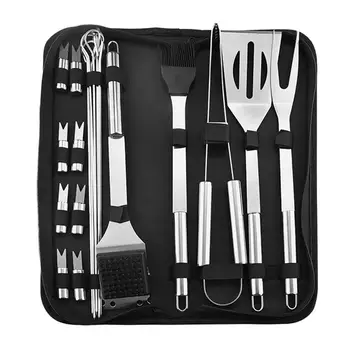 

20PCS Portable Barbecue Tools Kit Grill Accessories Set Stainless Steel with Case BBQ Utensil Tools