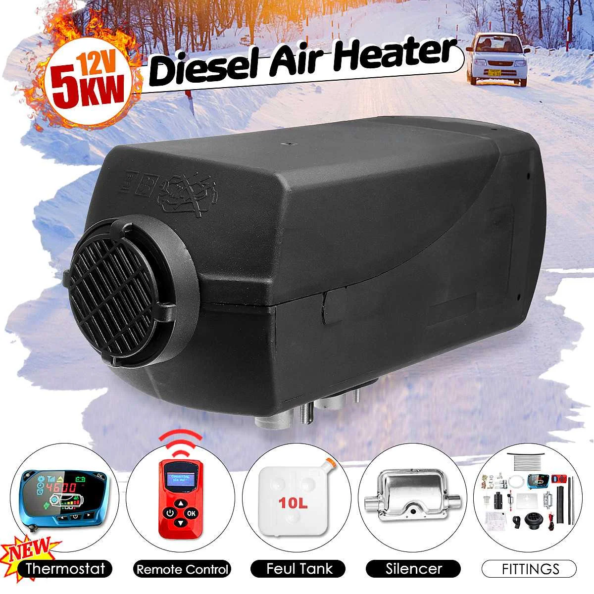 

Car Heater 12V 8000W Air Diesel Heater Parking Heater + Remote Control LCD Monitor for RV Motorhome Trailer Truck Boat Defroster