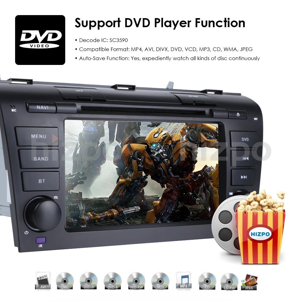 Excellent 1024*600 2G+16G Android9.0 GPS navi car dvd player radio stereo For MAZDA 3 2004-2009 WIFI DAB Mirrorlink rear camera SWC DVR 4G 20