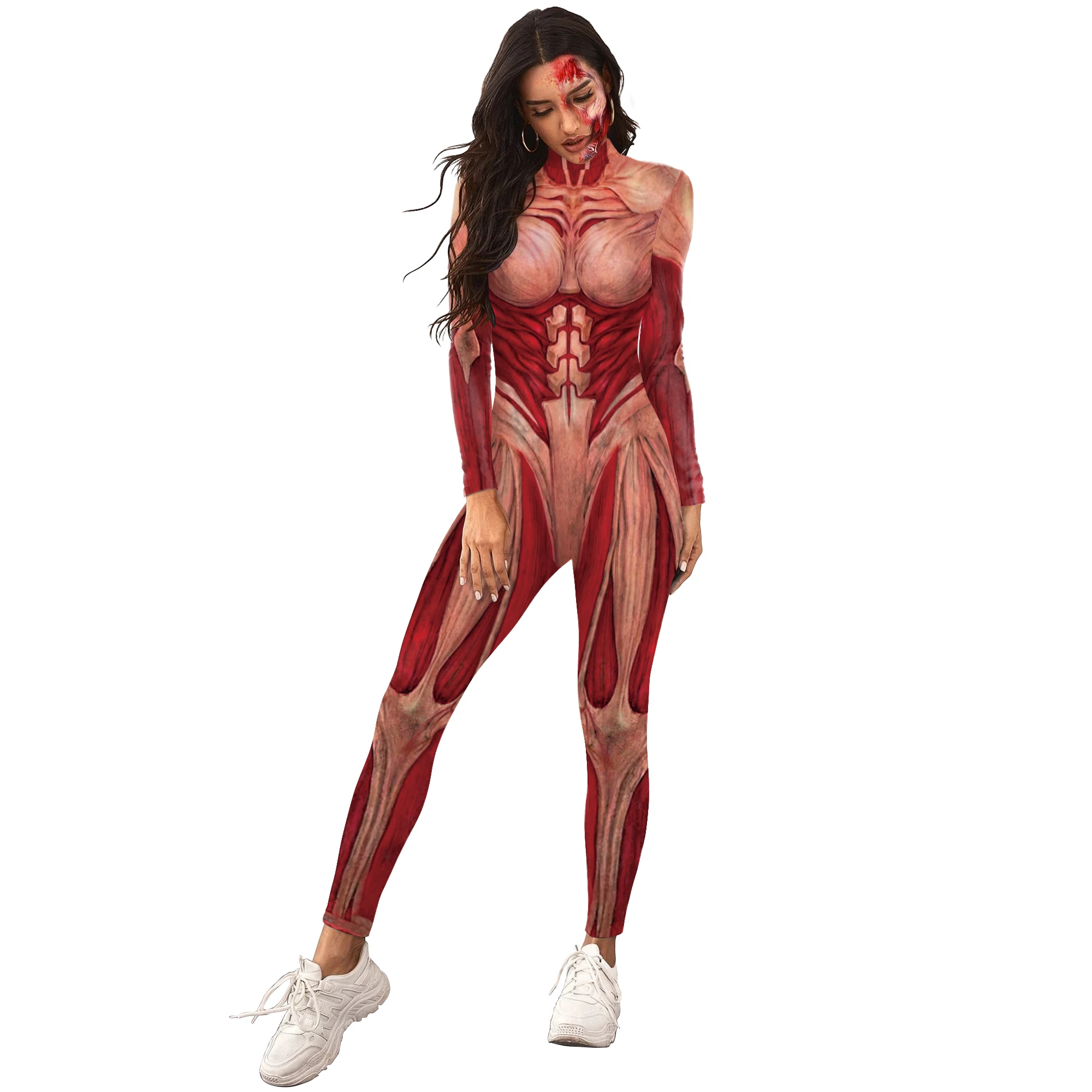 thumbnail image 1 of Monos rojos con músculos humanos nuevos a la moda, disfraces de cosplay de anime para adultos, ropa de fiesta para hombres y mujeres, monos ajustados, 1 of 5