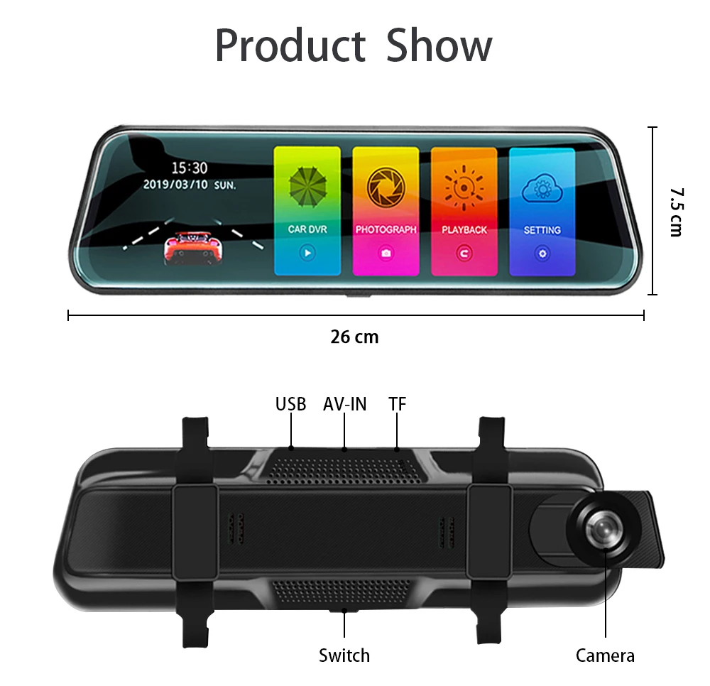 Beliewin 10 дюймов потоковое зеркало заднего вида Dash Cam FHD 1080P Авто регистратор видео регистратор с камерой заднего вида